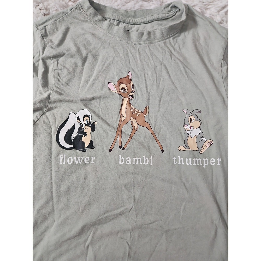 Disney Primark Bambi Pajama Set Womens XS Green Sage Joggers Tee Flower Thumper - Picture 12 of 12